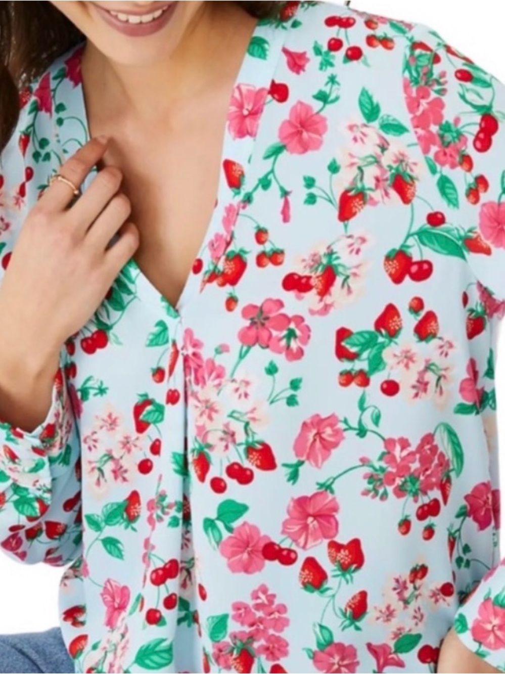 ANN TAYLOR Strawberry Cherry Floral Top | XXS | NWOT